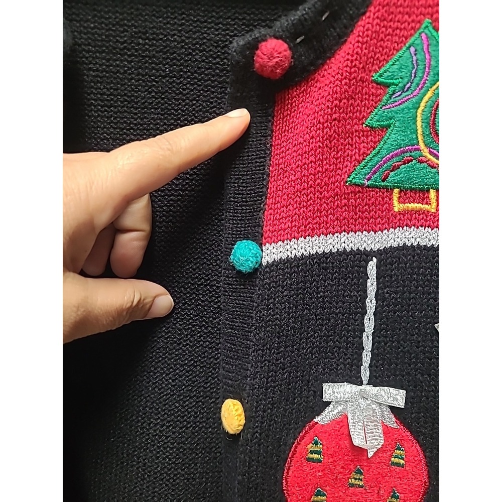 Karen Scott Christmas Cardigan‎ Sweater Trees And Ornaments Women's Size Medium - Picture 12 of 16